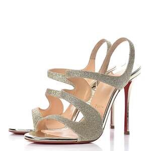 Christian Louboutin Heels 39.5 Vavazou 100 Gold Glitter Slingback Sandals NIB